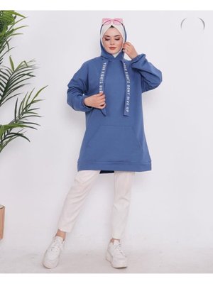 Kapüşonlu İp Kordon Detaylı Geniş Kalıp Sweatshirt