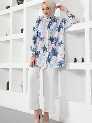 Desenli Gömlek İndigo