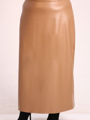 Vizon Büyük Beden Deri Uzun Kalem Etek