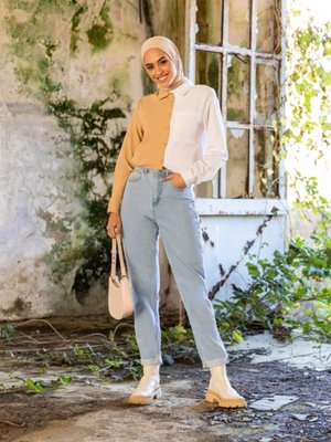 Paça Detaylı Boyfriend Kot Pantolon Buz Mavisi