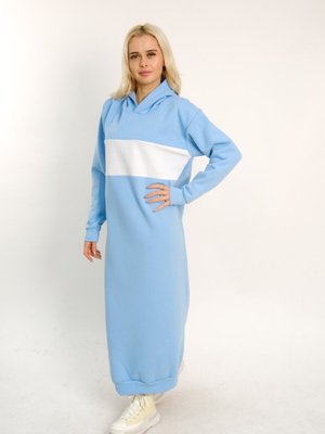 Mavi Beyaz Şeritli Kapüşonlu Tesettur