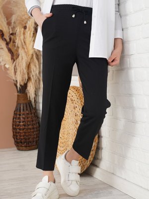 Ip Detaylı Beli Lastikli Büyük Beden Dar Paça Pantolon