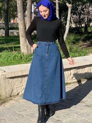 Koyu Mavi Uzun Kot Etek Koyu Mavi Uzun Kot Etek