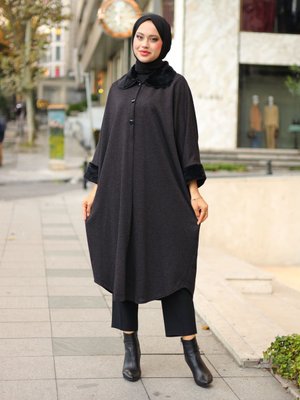 Kahverengi Düğmeli Panço Kahverengi Düğmeli Panço