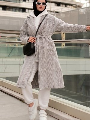 İlya Kuşaklı Çift Cepli Kap Siyah