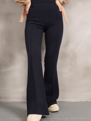 Lacivert Yüksek Bel Çimalı İspanyol Pantolon