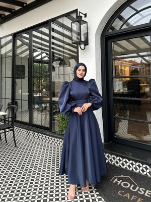 Lacivert Simli Tesettür Abiye Elbise