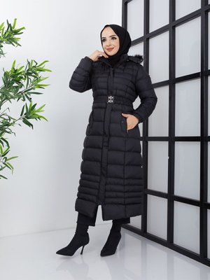 Fermuarlı Uzun Şişme Mont