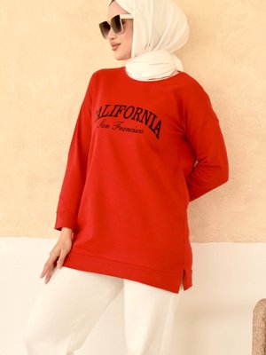 California Baskılı Tunik Kırmızı