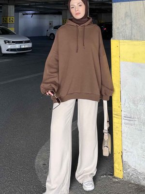 Kapüşonlu Oversize Yan Cepli Sweat