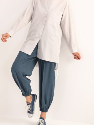 Gri Kuşgözü Detaylı Gömlek Tunik