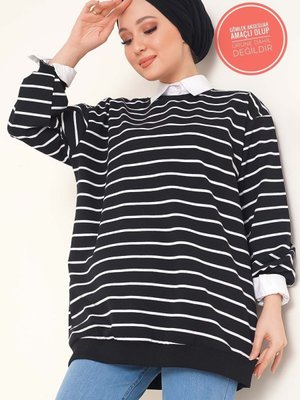 İnce Çizgili Mevsimlik Oversize Sweatshirt İnce Çizgili Mevsimlik Oversize Sweatshirt