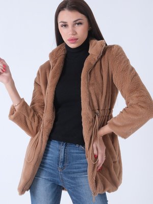 Bej Çift Cepli Fermuarlı Oversize Peluş Ceket Bej Çift Cepli Fermuarlı Oversize Peluş Ceket