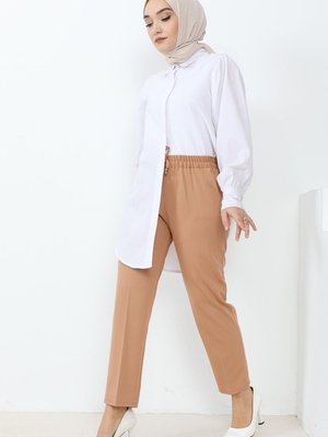 Zülal Beli Lastikli Cepli Pantolon Vizon