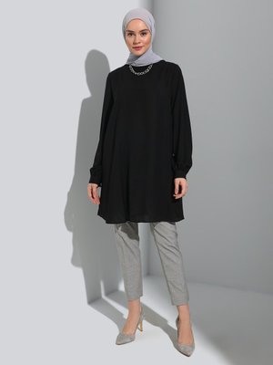 Siyah Bisiklet Yaka Basic Şık Tunik