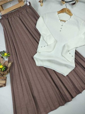 Pamuk Diyagonal Kumaş Pliseli Etek