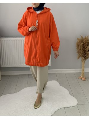 Tuhara Butik Kapüşonlu Fermuarlı Taşlı Hırka