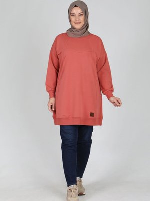 Yavruağzı Büyük Beden Kaşkorse Kombinli Armalı Tunik