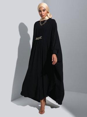 Siyah Zincir Detaylı Abiye Ferace