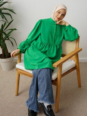 Yeşil Hakim Yaka Yarım Patlı Tunik Yeşil Hakim Yaka Yarım Patlı Tunik