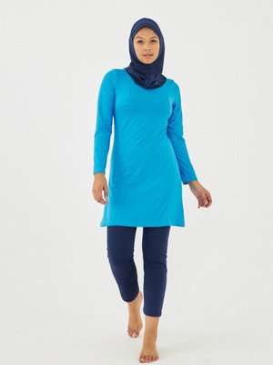 Açık Mavi Hmm Haşema Klasik Tam Kapalı Mayo