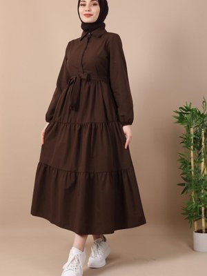 Standart Yaka Elbise Acı Kahve Standart Yaka Elbise Acı Kahve