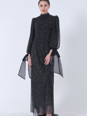 Siyah Taş İşlemeli Hakim Yaka Fiyonklu Abiye Elbise Siyah Taş İşlemeli Hakim Yaka Fiyonklu Abiye Elbise