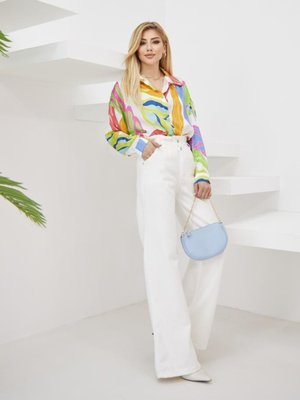 Beli Lastikli Geniş Paça Jeans Pantolon Beyaz