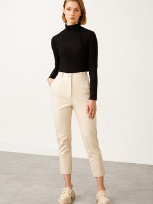 Taş On Cepli Deri Pantolon