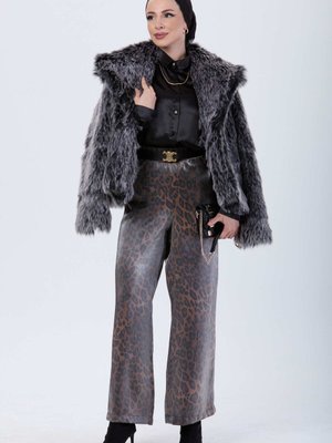 Leopar Beli Lastikli Bol Paça Leopar Desen Saten Pantolon