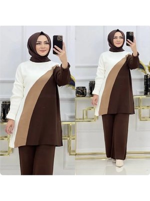 Kahverengi Pantolon Ve Tunik İkili Triko Takım