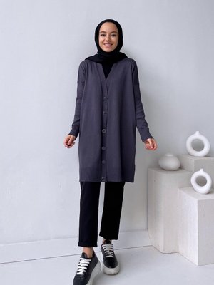 Button Fitilli Merserize Hırka Antrasit