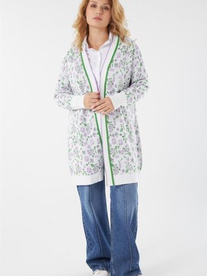 Çiçek Desenli Ekru Rayon Hırka Çiçek Desenli Ekru Rayon Hırka