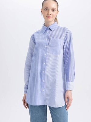 Relax Fit Gömlek Yaka Poplin Uzun Kollu Tunik