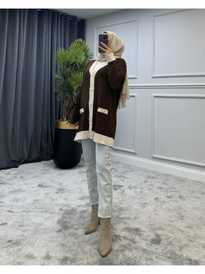 Düğmeli Triko Hırka Kahverengi Düğmeli Triko Hırka Kahverengi