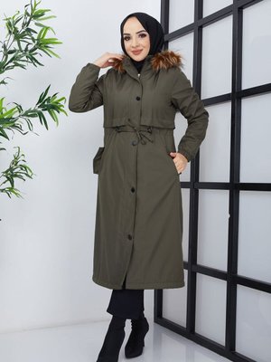 Içi Kürklü Apolet Cepli Su Ve Rüzgar Geçirmez Mont Kaban Haki