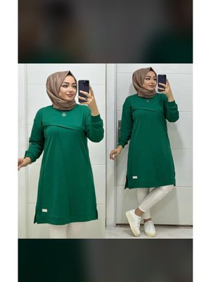 Bisiklet Yaka İplik Likralı Özel Yapım Sweatshirt Penye Triko Tunik