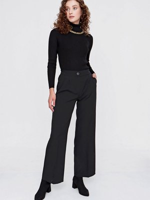 Siyah Bol Paça Beli Lastikli Pantolon