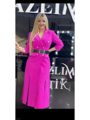 Ceket Elbise Uzun Tesettürlü Krep Siyah