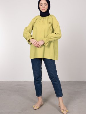 Oversize Kesim Manşet Detaylı Tunik Neon Yeşili Oversize Kesim Manşet Detaylı Tunik Neon Yeşili