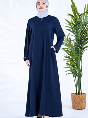 Vadi Bedeni Kuplu Kolları Nervürlü Lacivert Ferace