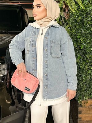 Kapak Cepli Kot Ceket Açık Mavi