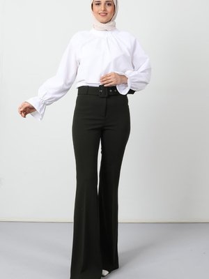 Uzun Ispanyol Paça Pantolon Haki Uzun Ispanyol Paça Pantolon Haki