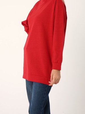 Kırmızı Reglan Kol Basic Sweat Tunik