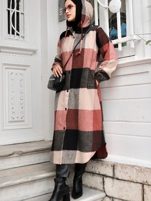 Devrin Kapüşonlu Ekose Kap Siyah