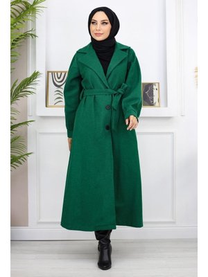 Geniş Yaka Kaşe Kaban Zümrüt
