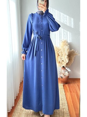 Tam Boy Düğmeli Fırfırlı Elbise Tam Boy Düğmeli Fırfırlı Elbise