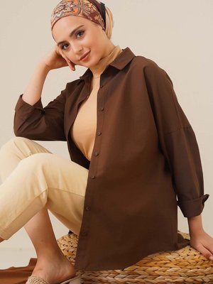 Oversize Basic Gömlek Kahverengi