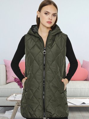 Haki Fermuarlu Uzun Şişme Yelek