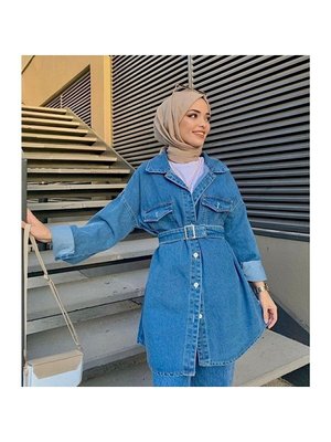 Mavi Kemerli Kot Ceket Mavi Kemerli Kot Ceket